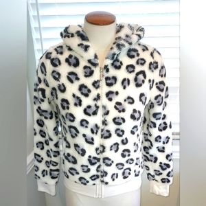 Miss Attitude White/Black/Grey Cheetah Print Fuzzy Girls Hoodie NWT